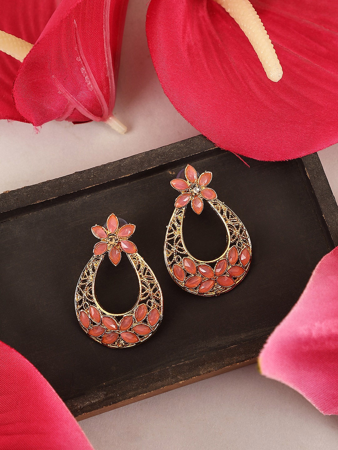 

ANIKAS CREATION Gold-Plated Artificial Stones Contemporary Chandbalis