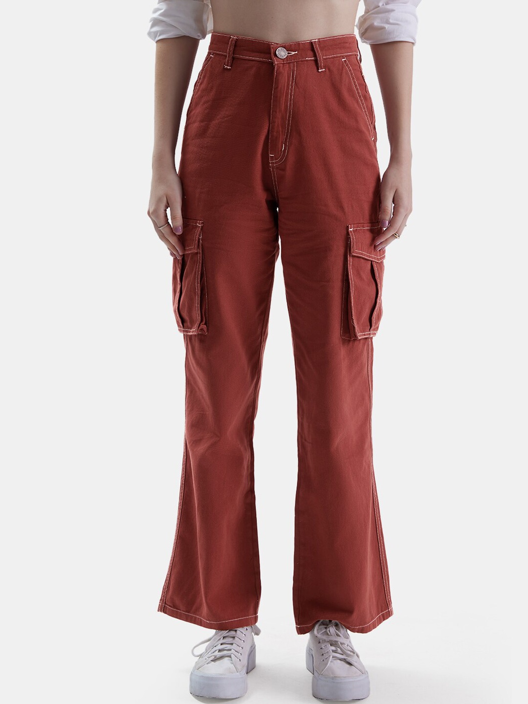 

The Souled Store Women Cotton Regular Fit Trousers, Rust