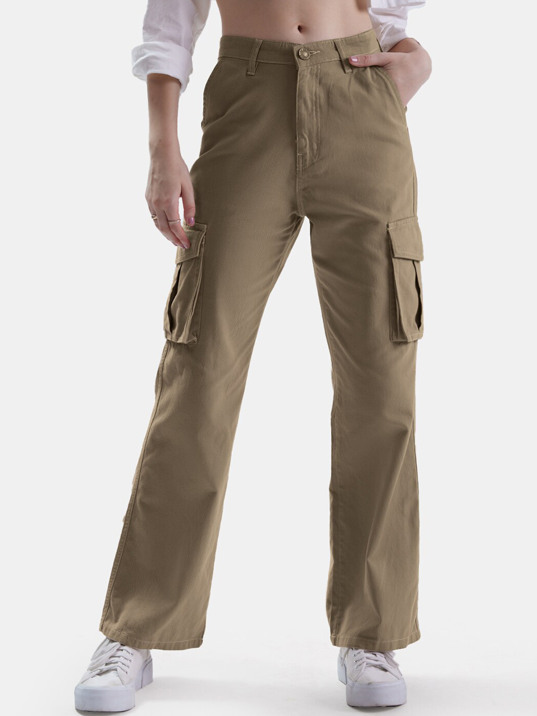 

The Souled Store Women Brown Mid Rise Plain Pure Cotton Cargos