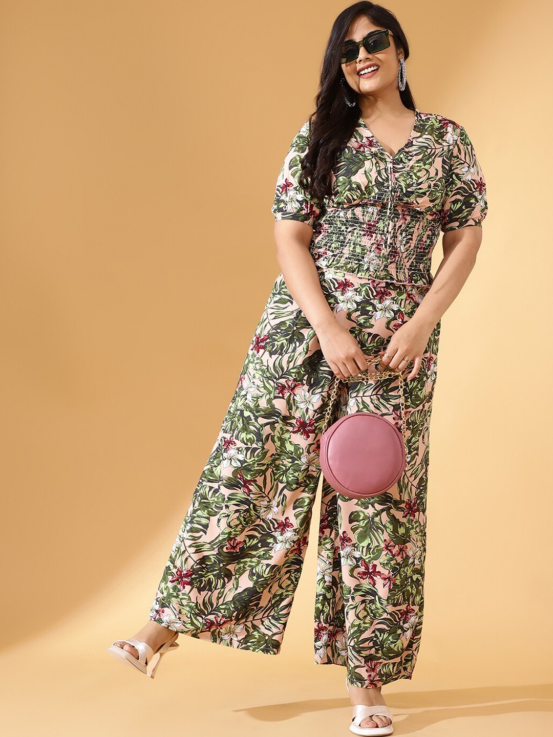 

CURVE BY KASSUALLY Printed Top With Palazzo, Green