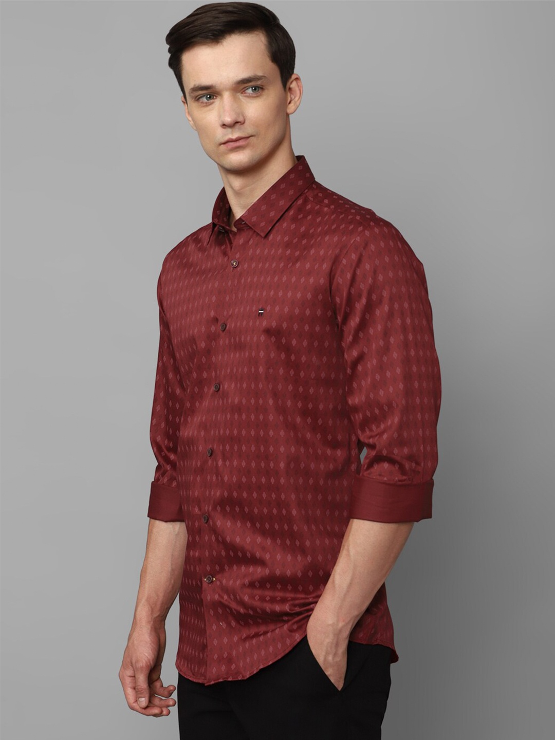 

Louis Philippe Sport Plus Size Micro Ditsy Printed Slim Fit Cotton Shirt, Maroon