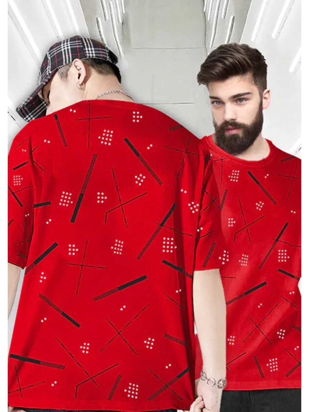 

TRIPR ORIGINALS Geometric Printed Cotton T-Shirt, Red