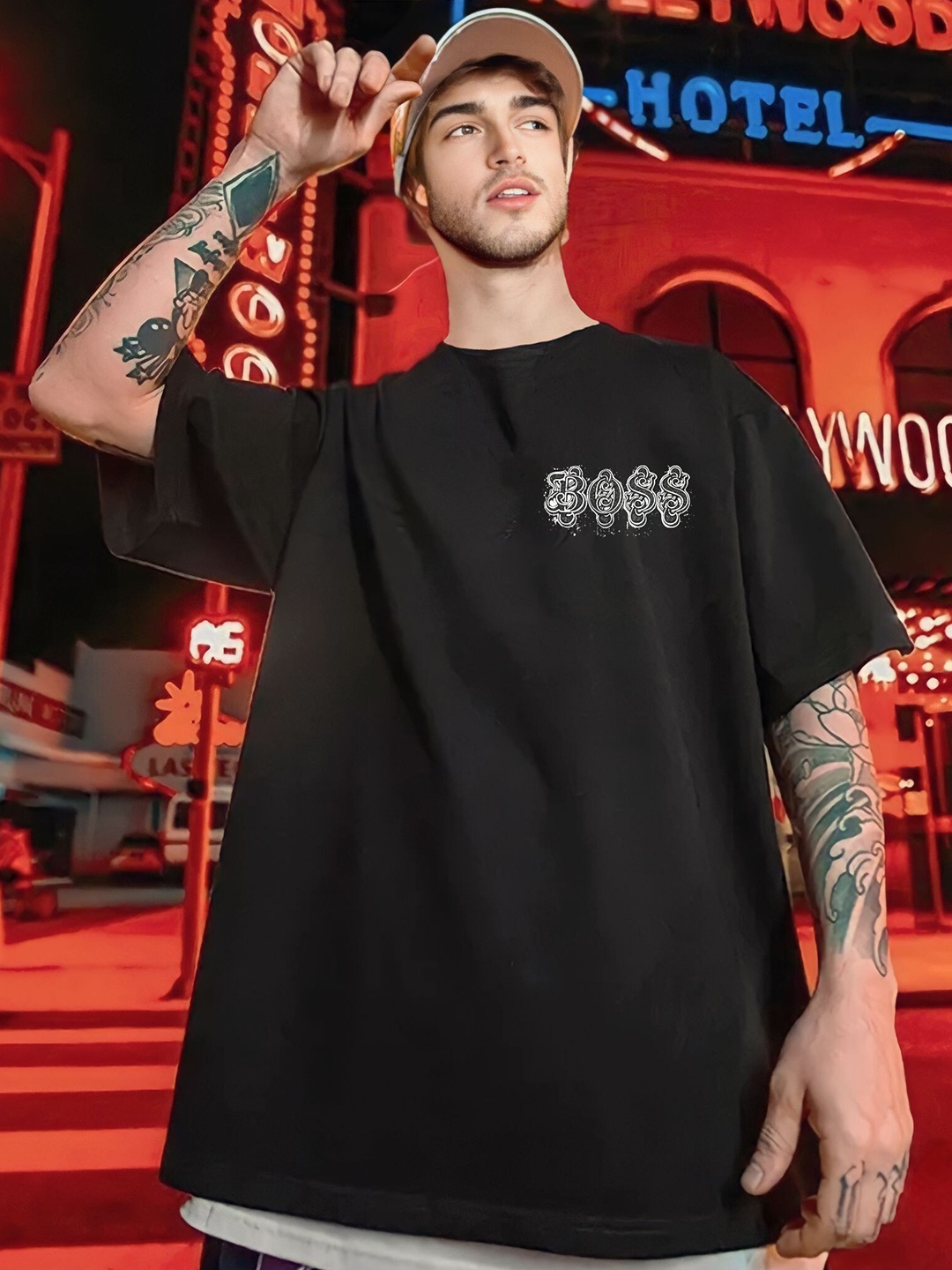 

TRIPR ORIGINALS Graphic Printed Drop Shoulder Sleeves Cotton T-Shirt, Black