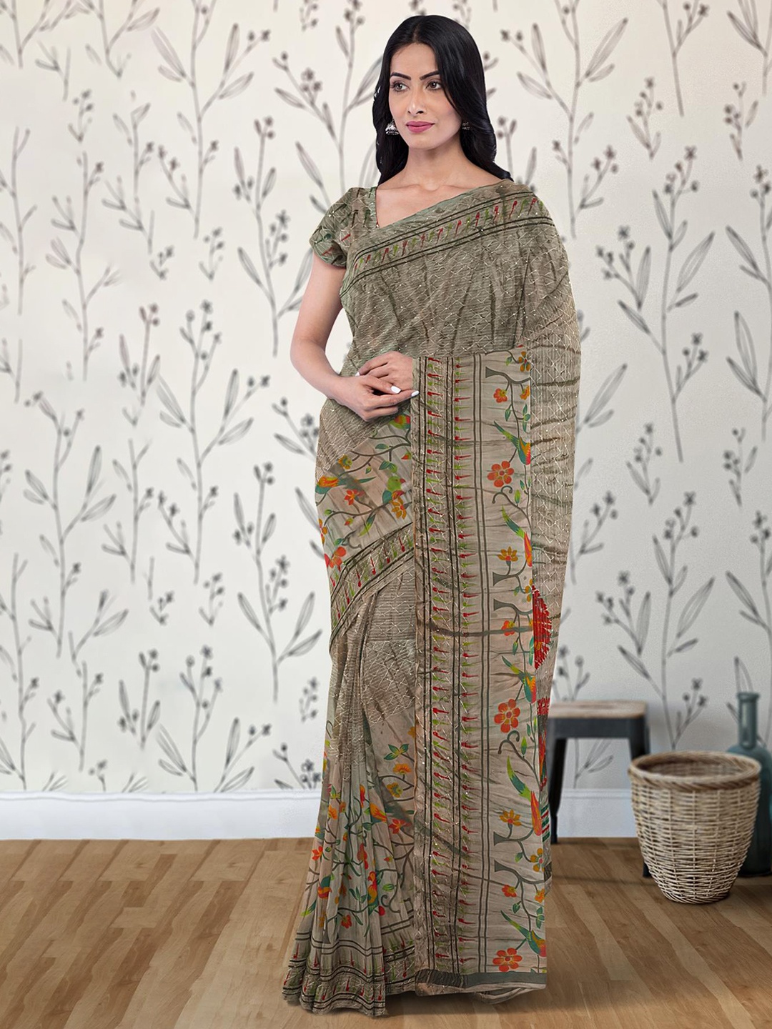 

Kalamandir Abstract Printed Poly Georgette Saree, Grey