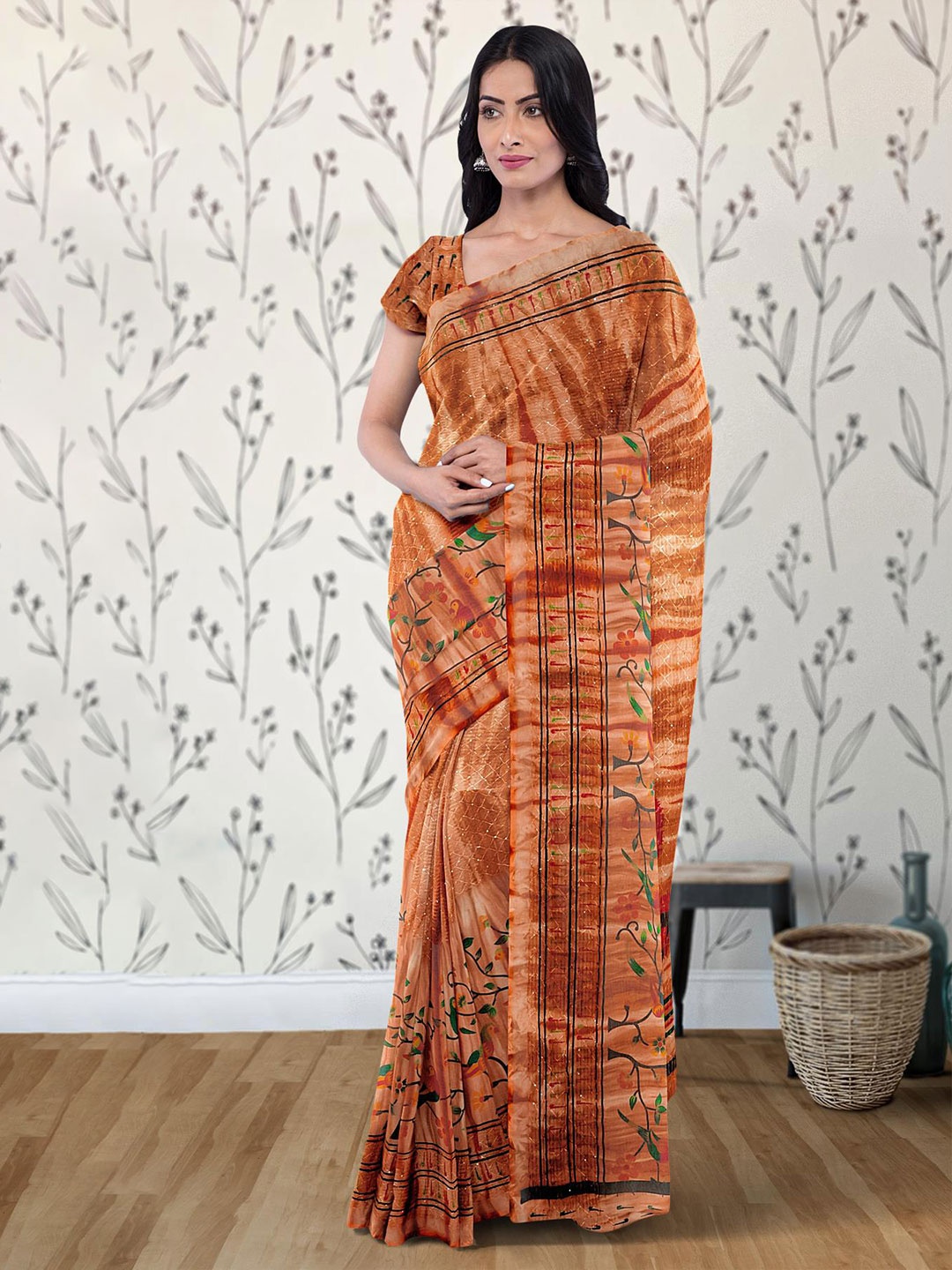 

Kalamandir Geometric Printed Poly Georgette Saree, Brown