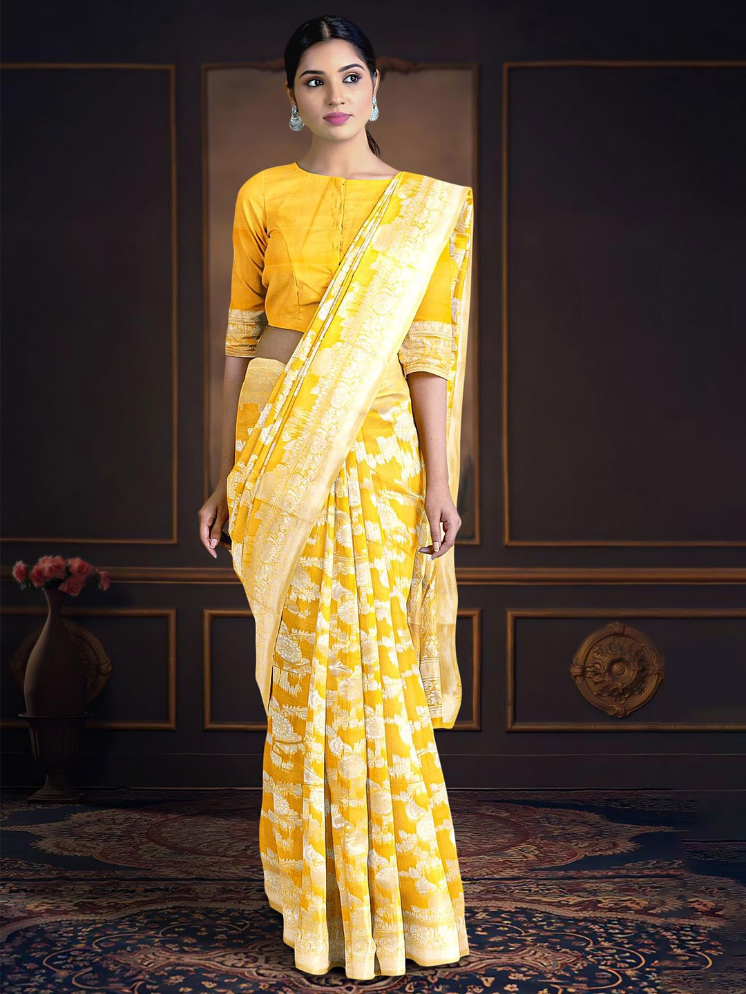

Kalamandir Woven Design Zari Saree, Yellow