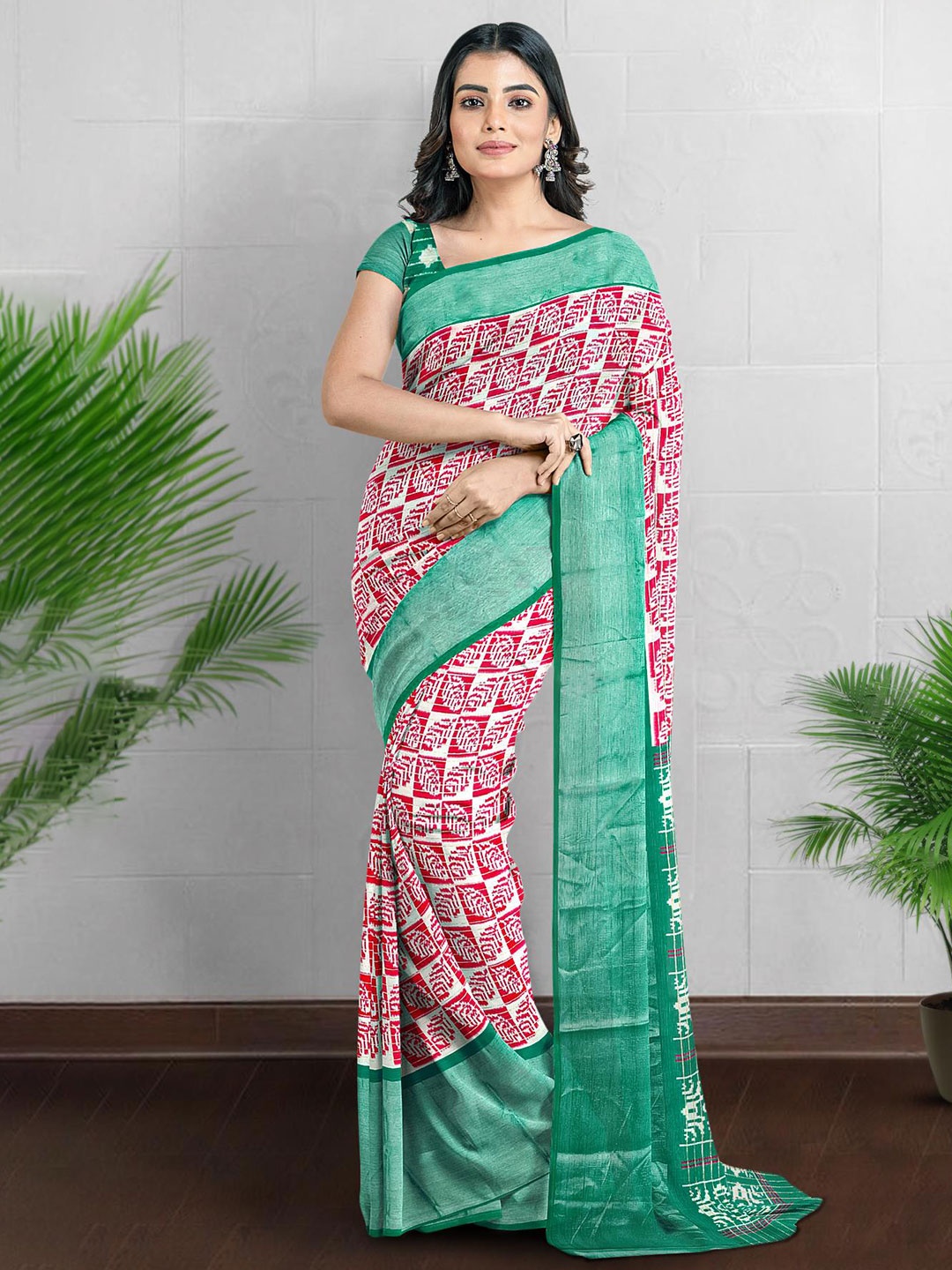 

Kalamandir Geometric Printed Silk Blend Saree, Pink