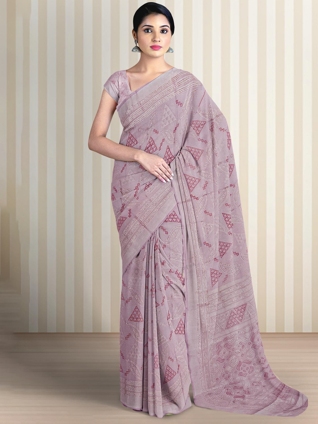 

Kalamandir Geometric Printed Silk Blend Saree, Purple