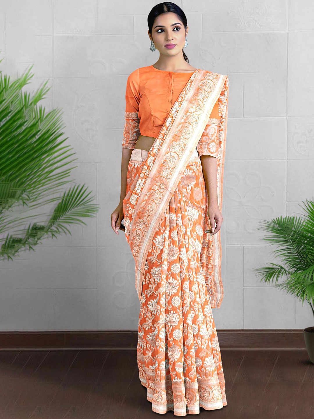 

Kalamandir Floral Woven Design Zari Saree, Peach