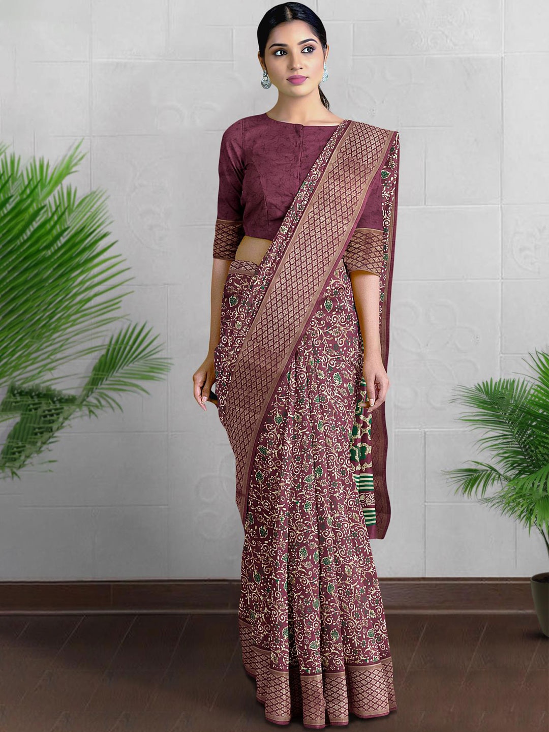 

Kalamandir Floral Printed Zari Saree, Purple