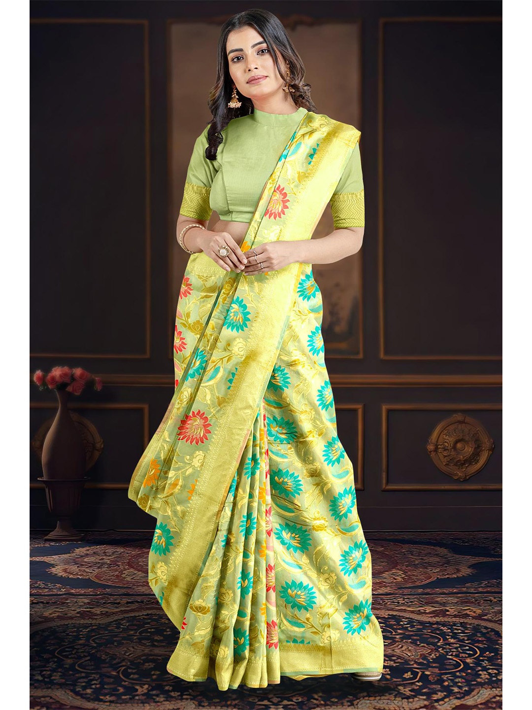 

Kalamandir Floral Woven Design Saree, Green