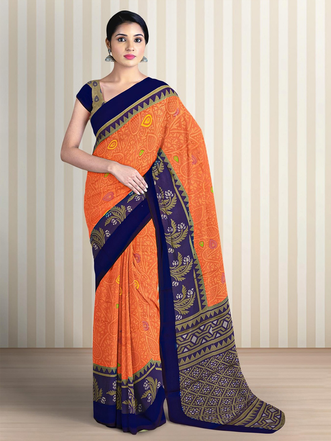 

Kalamandir Ethnic Motifs Printed Brasso Saree, Orange