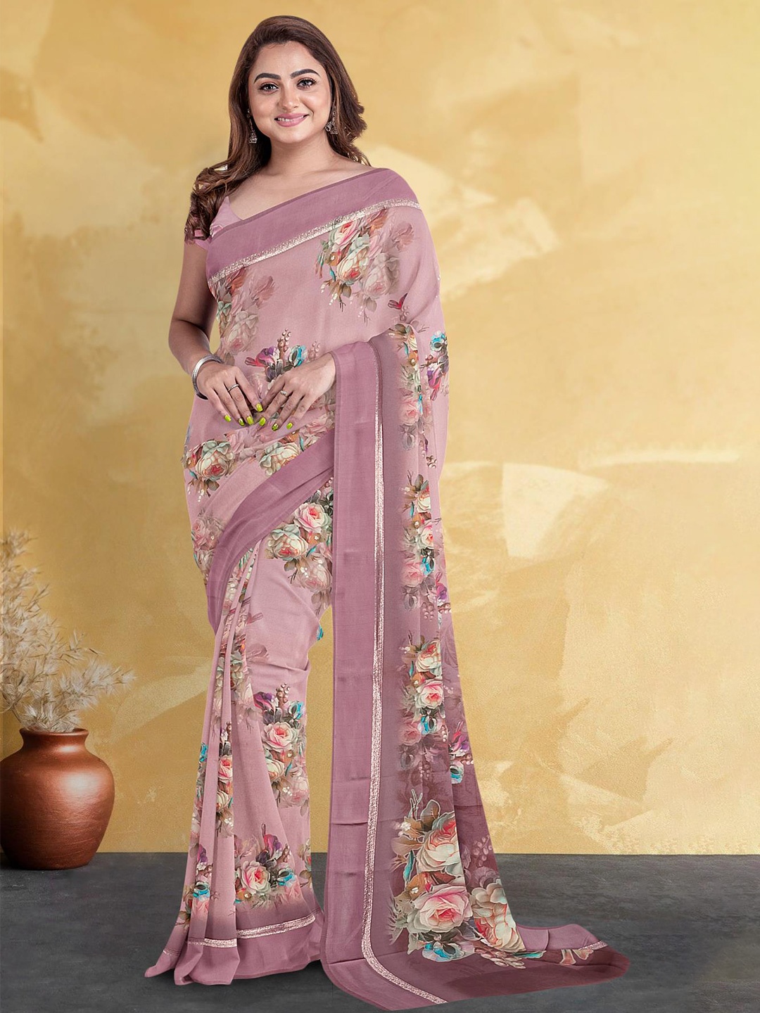 

Kalamandir Floral Printed Saree, Brown