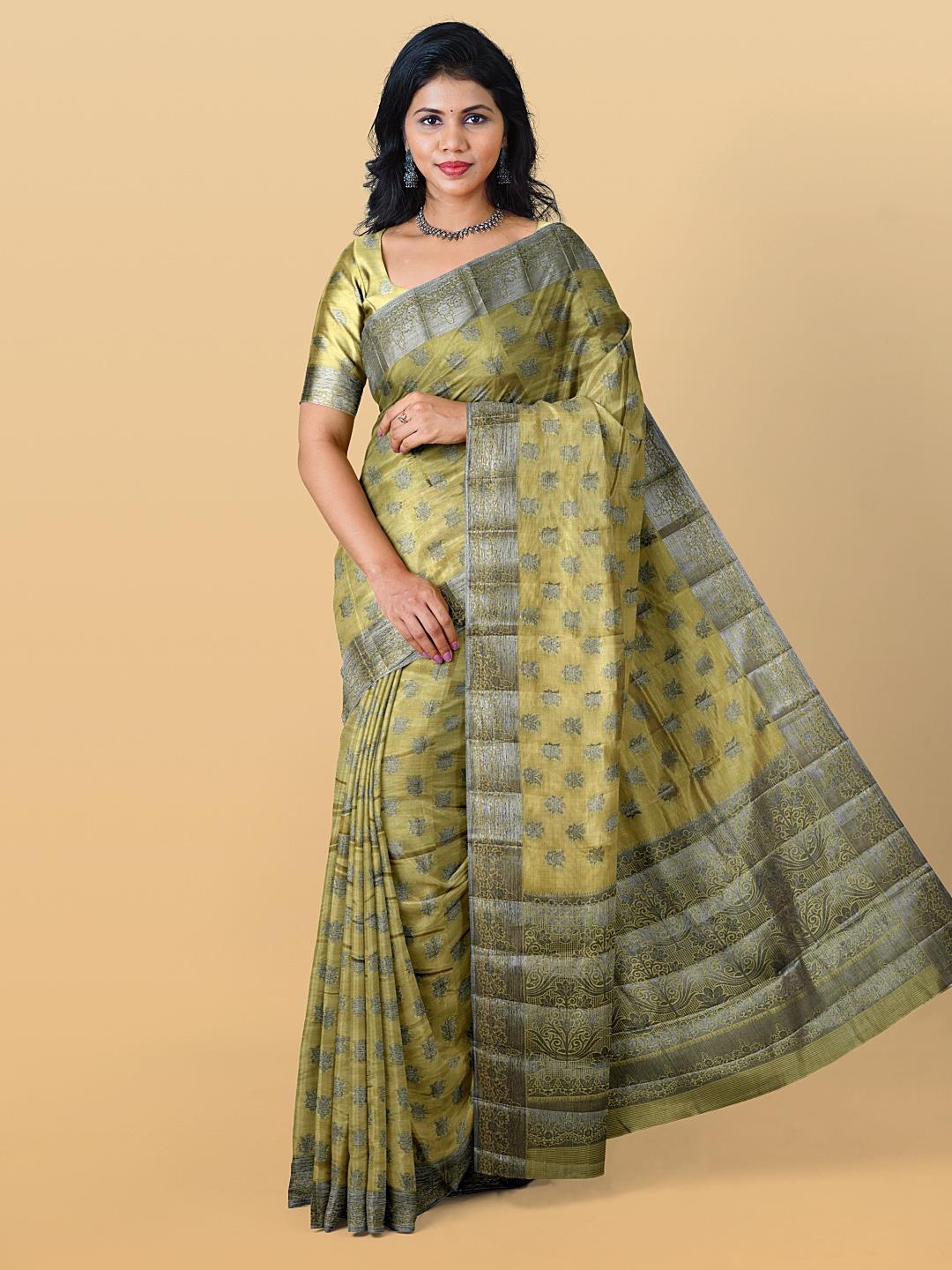 

Kalamandir Woven Design Silk Blend Saree, Olive