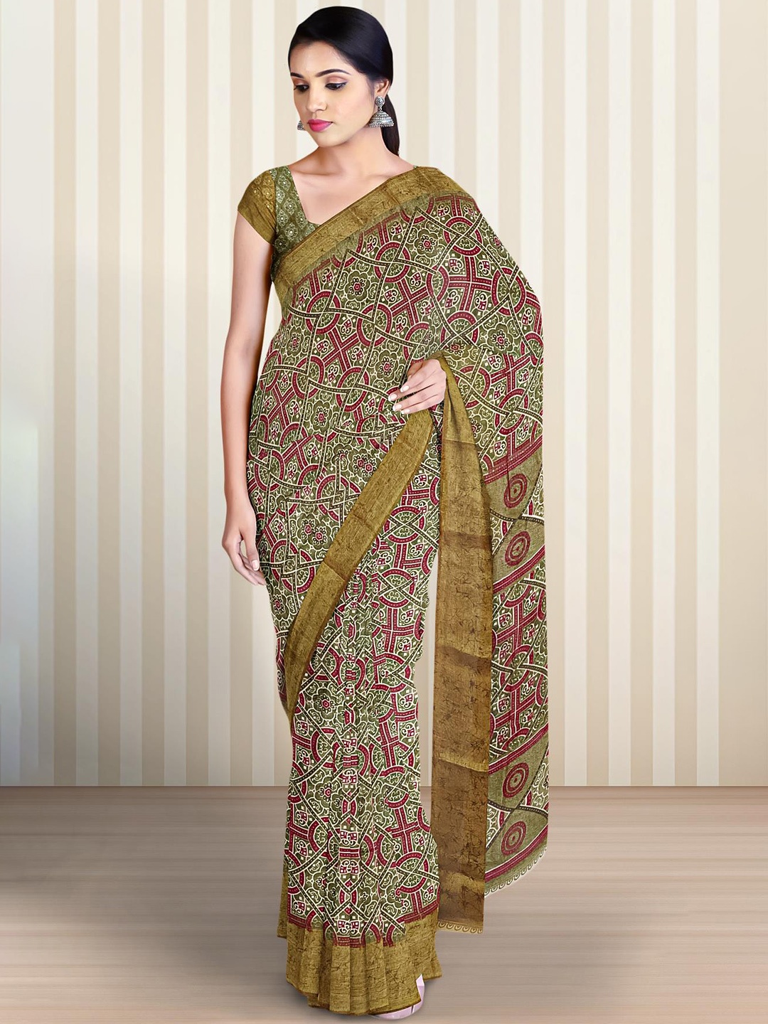 

Kalamandir Ethnic Motifs Printed Zari Saree, Brown
