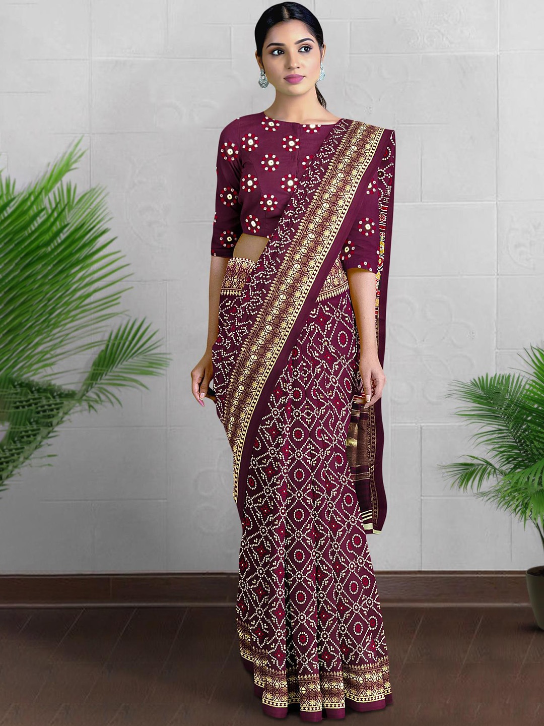 

Kalamandir Bandhani Printed Satin Saree, Purple