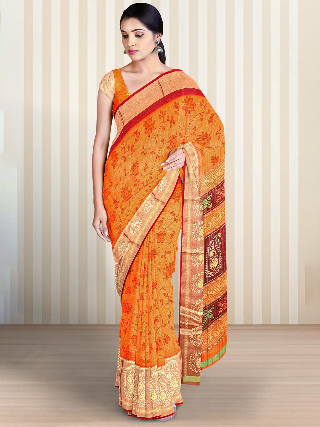 

Kalamandir Floral Printed Poly Georgette Saree, Orange