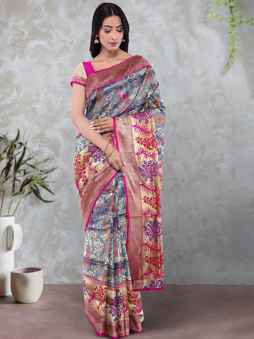 

Kalamandir Woven Design Zari Silk Blend Saree, Blue