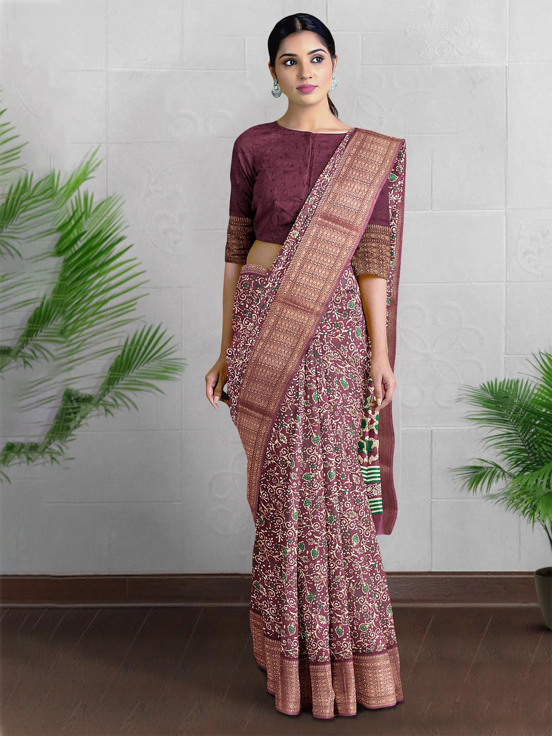 

Kalamandir Floral Printed Zari Saree, Maroon