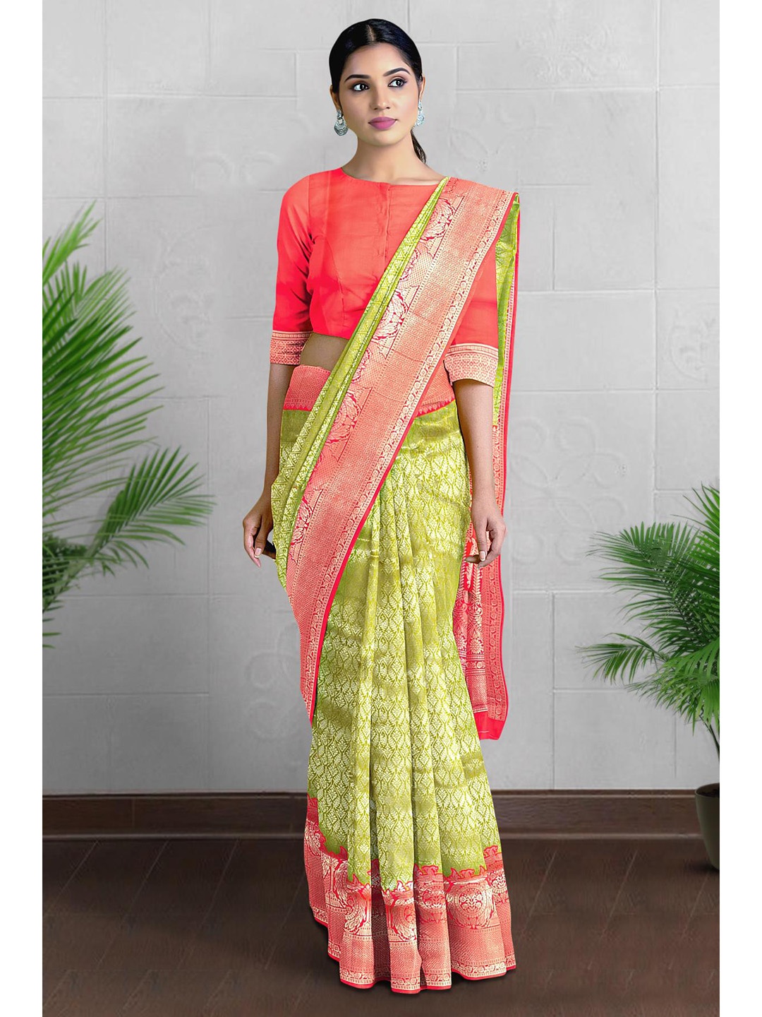 

Kalamandir Woven Design Zari Silk Blend Saree, Olive