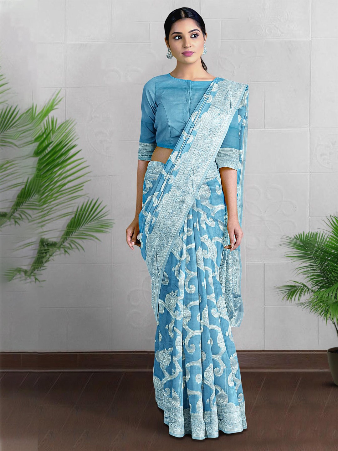 

Kalamandir Floral Woven Design Zari Saree, Blue