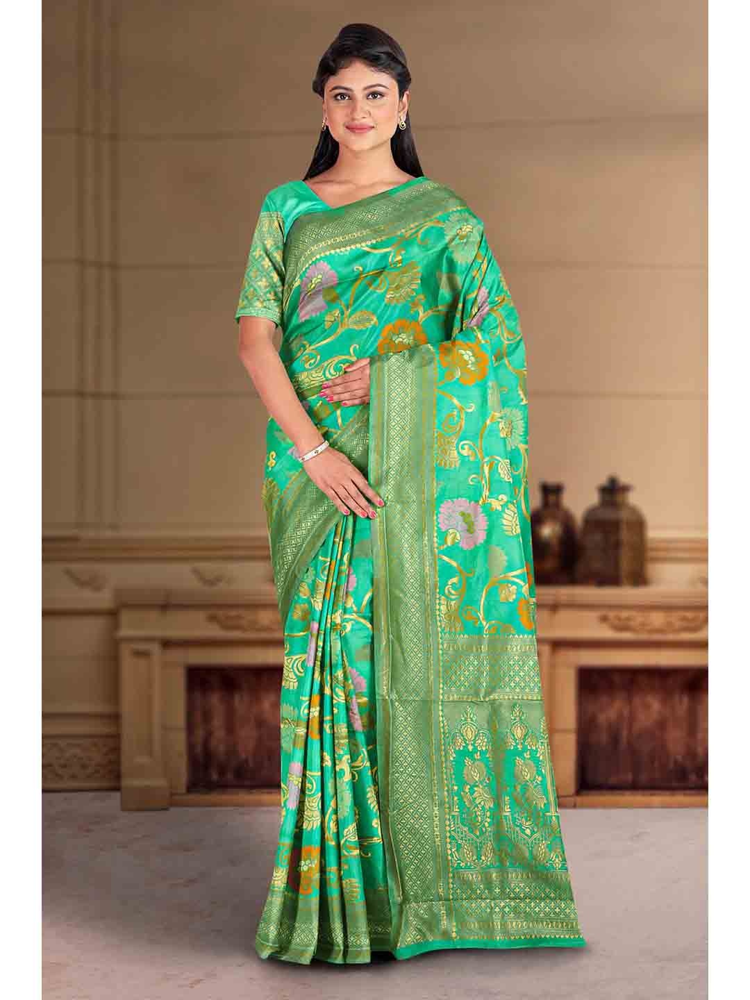 

Kalamandir Floral Woven Design Zari Saree, Sea green