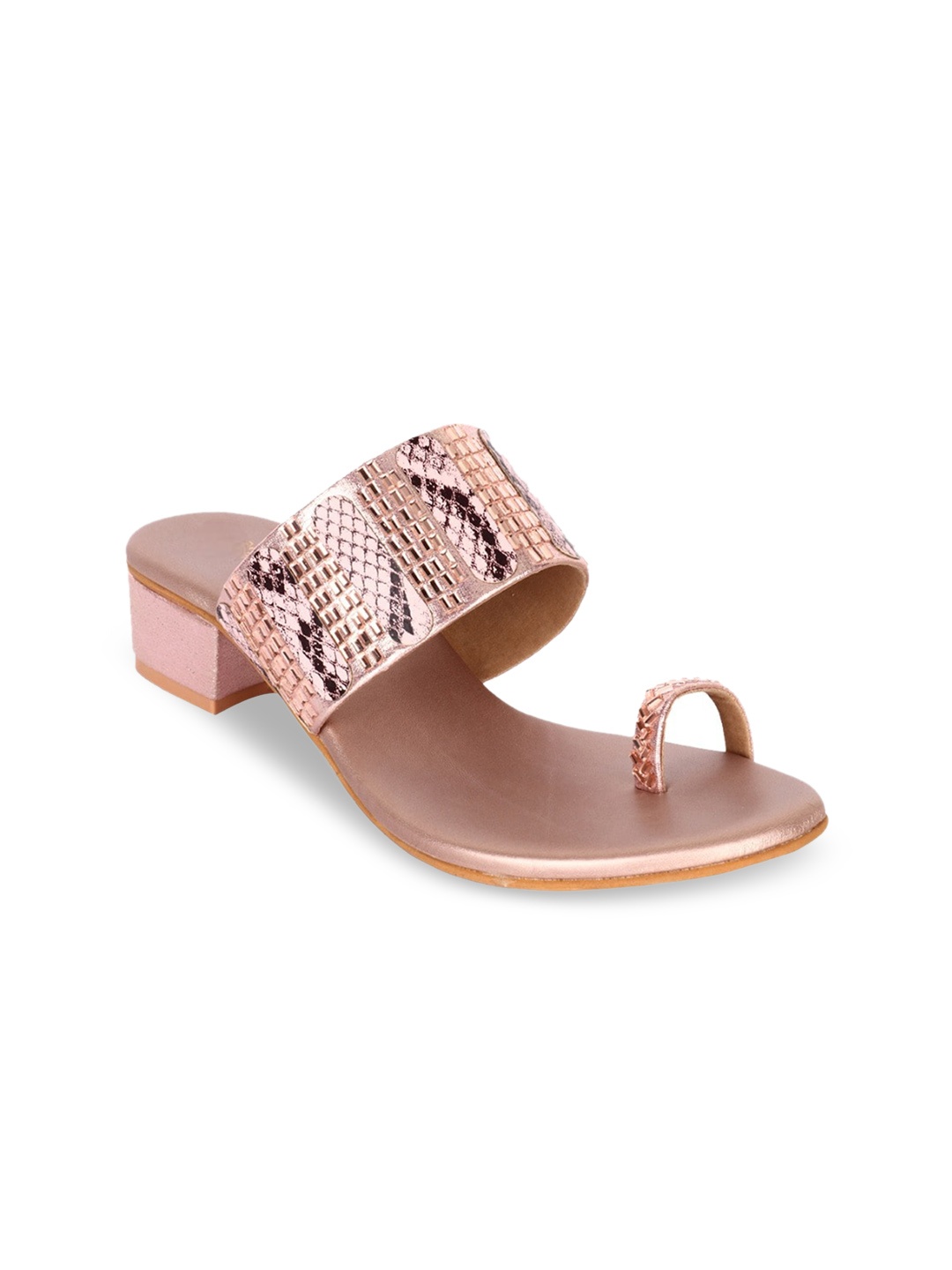 

Anouk Rose Gold Printed Embellished One Toe Block Heels