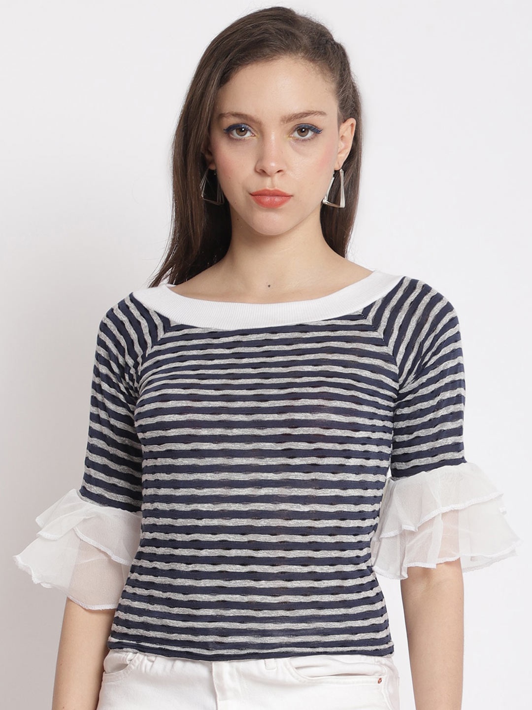 

The Mini NEEDLE Striped Bell Sleeve Top, Grey