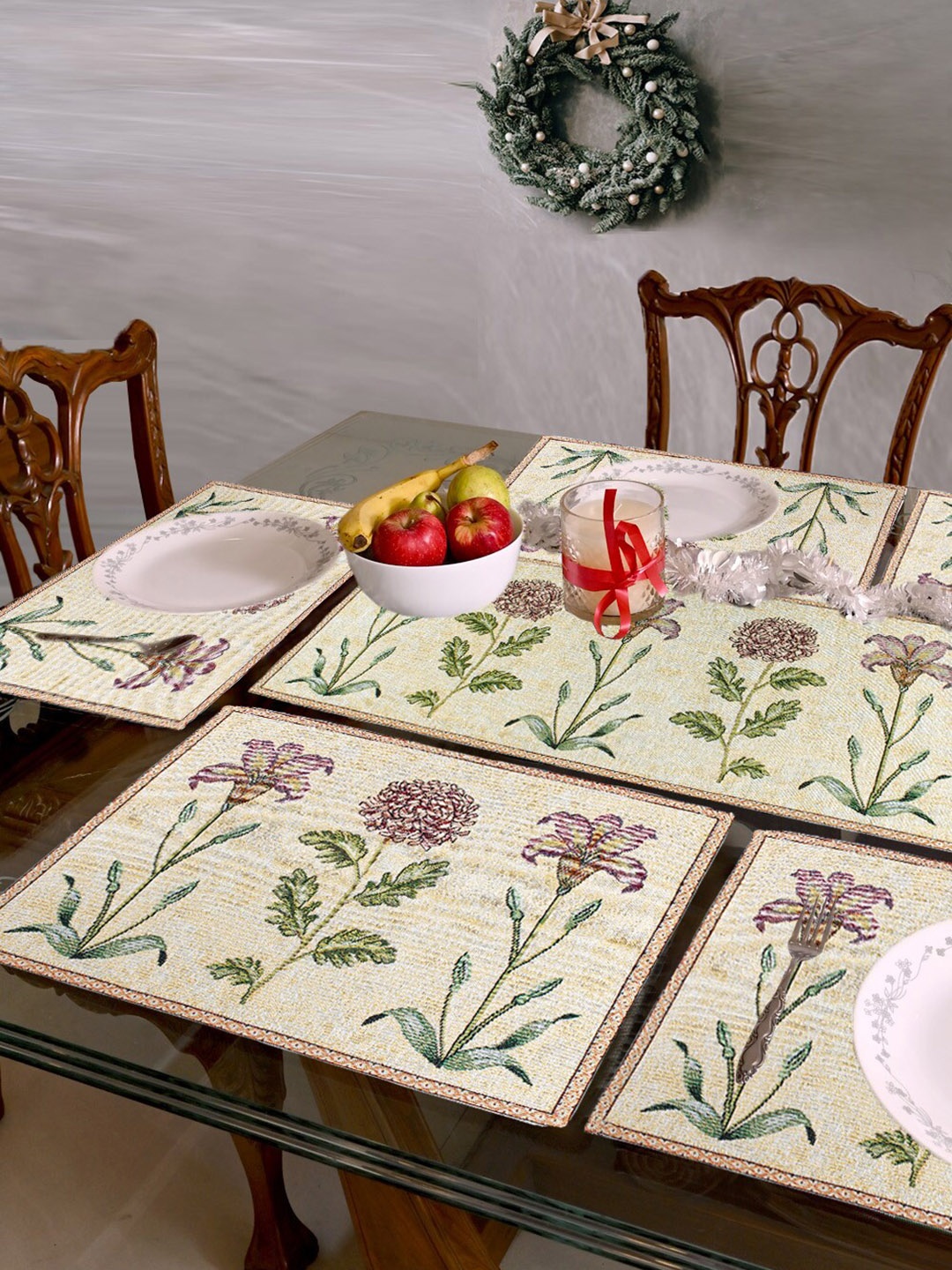 

AVI Living Beige & Green 9 Pieces Printed Table Mat and Runner
