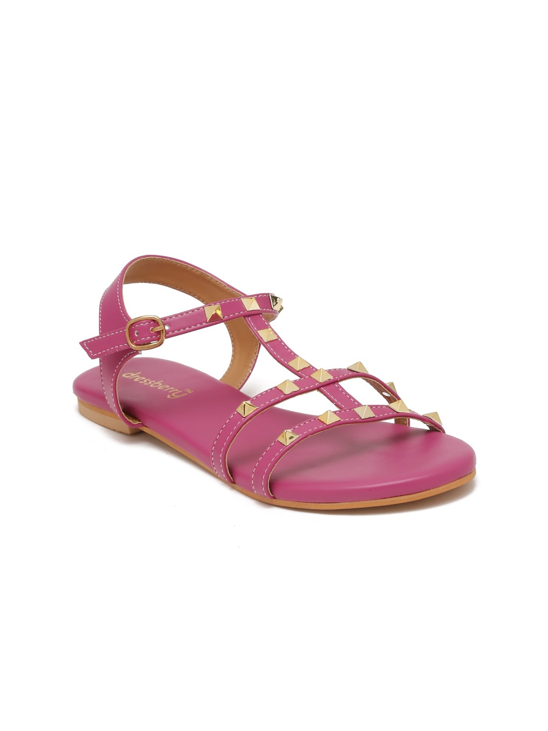

DressBerry Purple And Gold-Toned Embellished Open Toe Flats