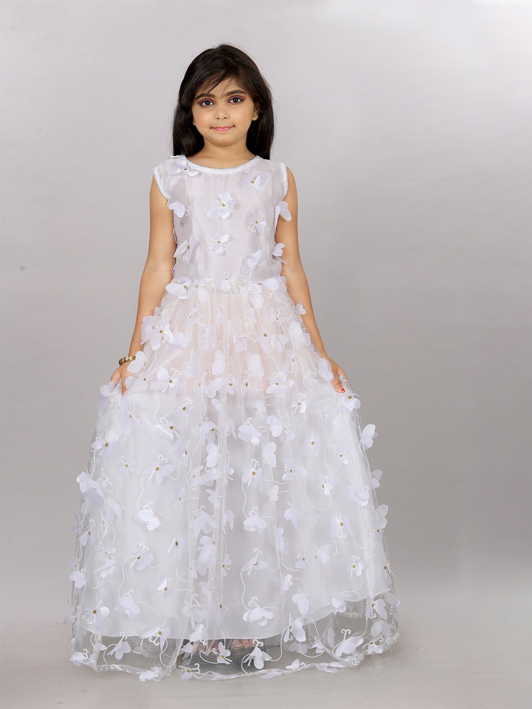 

APNISHA Girls Embellished Applique Gown Dress, White