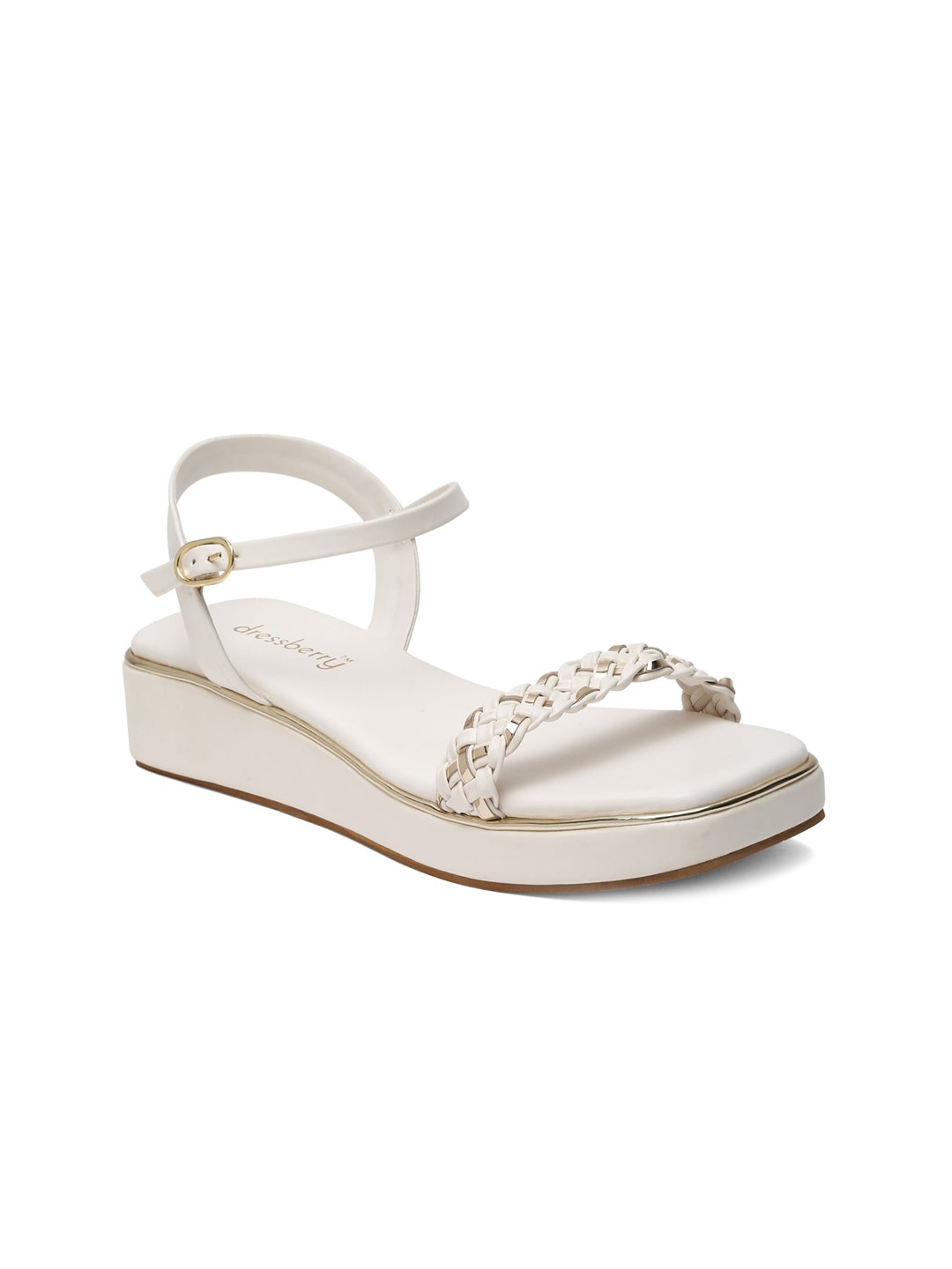 

DressBerry White Textured PU Flatform Heels