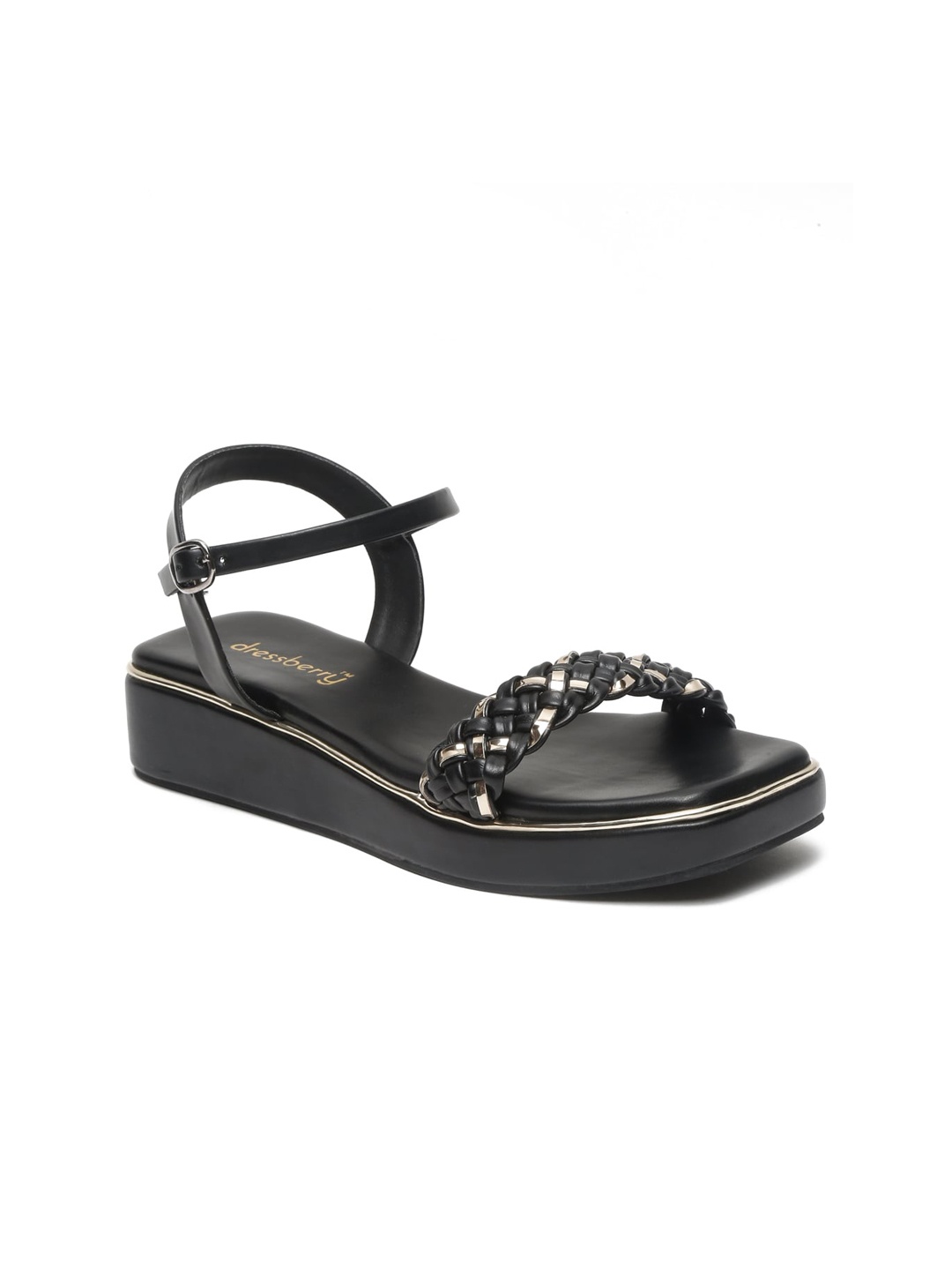 

DressBerry Black Textured PU Flatform Heels