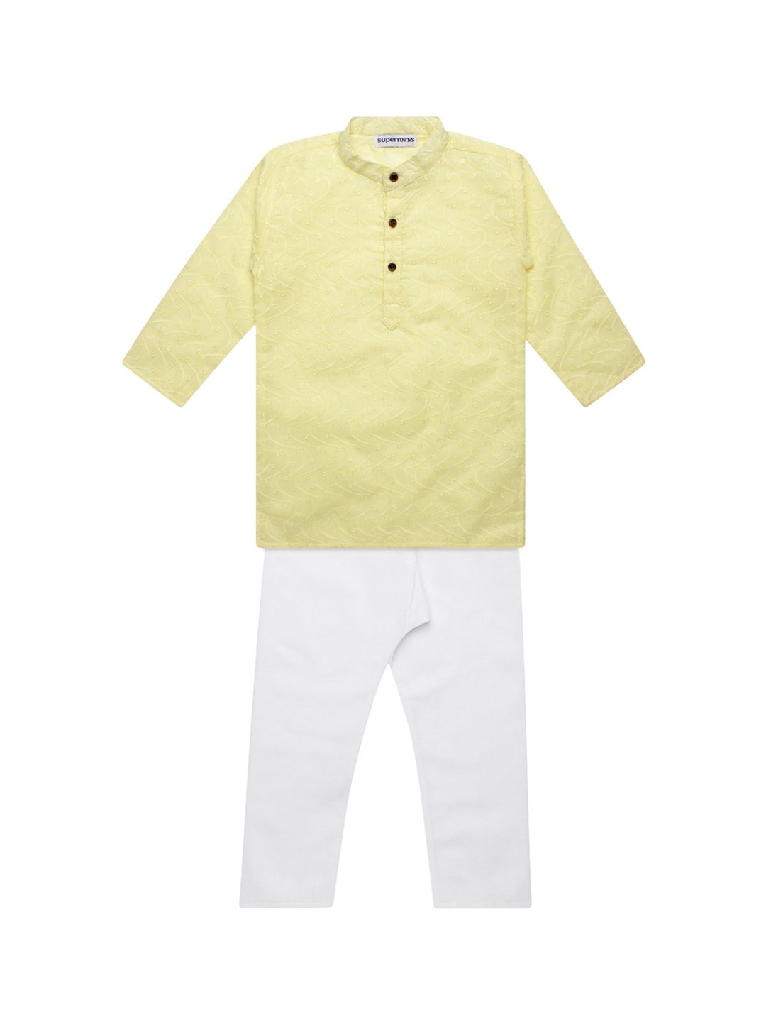 

Superminis Boys Regular Chikankari Pure Cotton Kurta with Pyjamas, Yellow