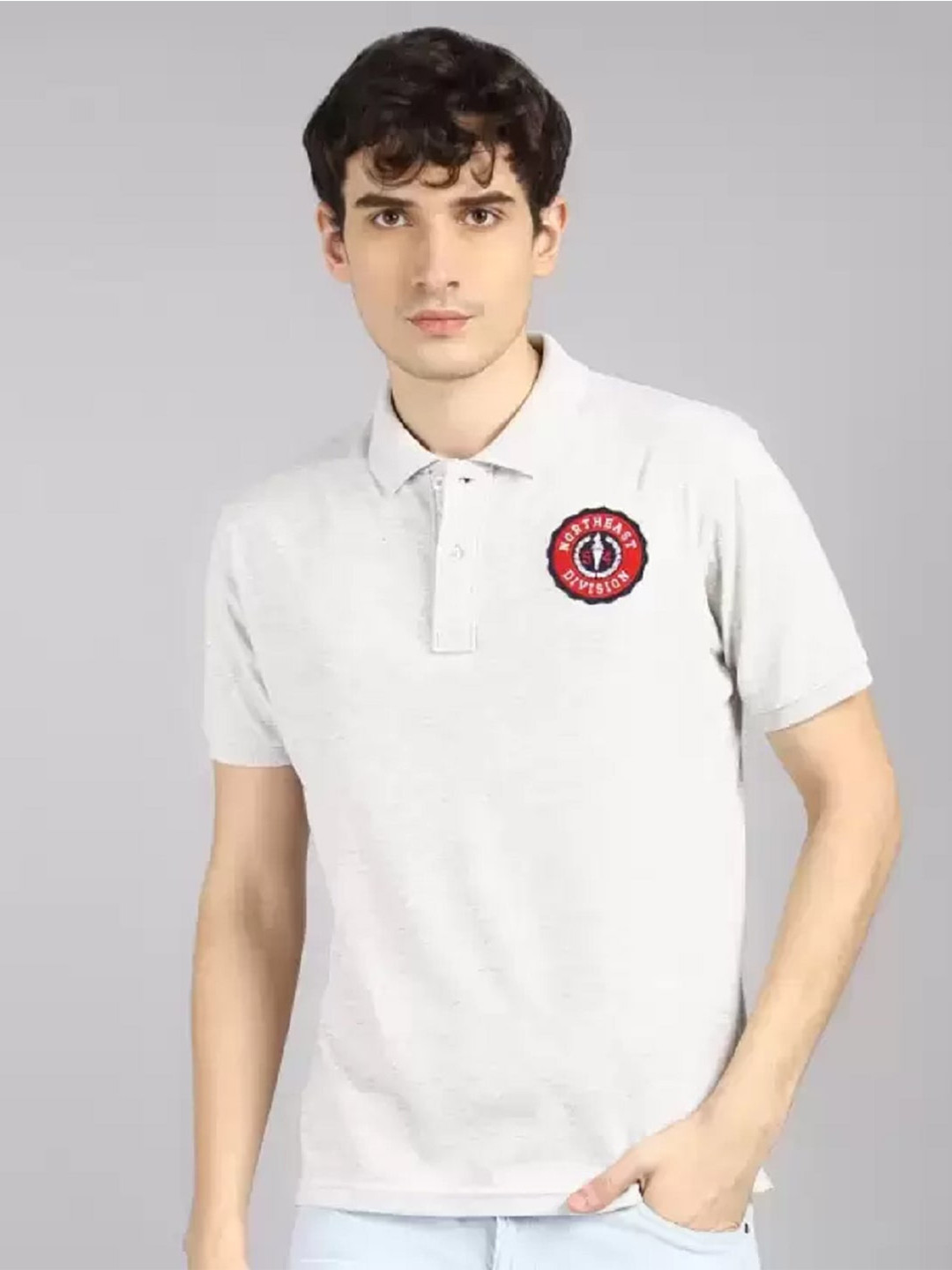 

Fort Collins Polo Collar Applique Cotton T-shirt, White
