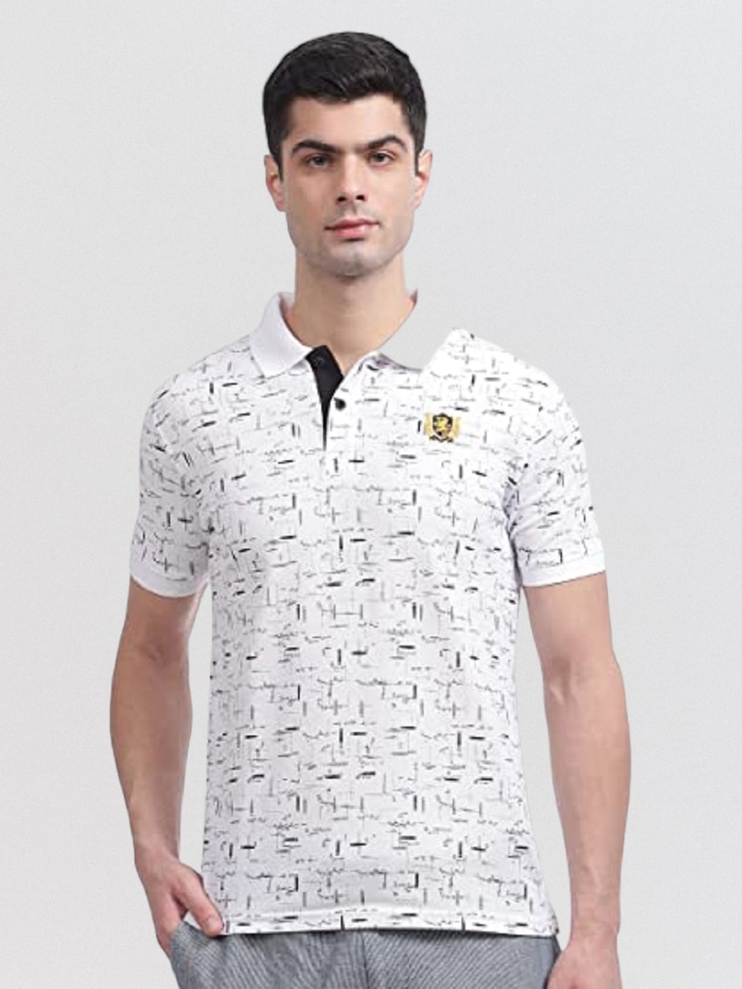 

Fort Collins Abstract Printed Polo Collar Cotton T-shirt, White