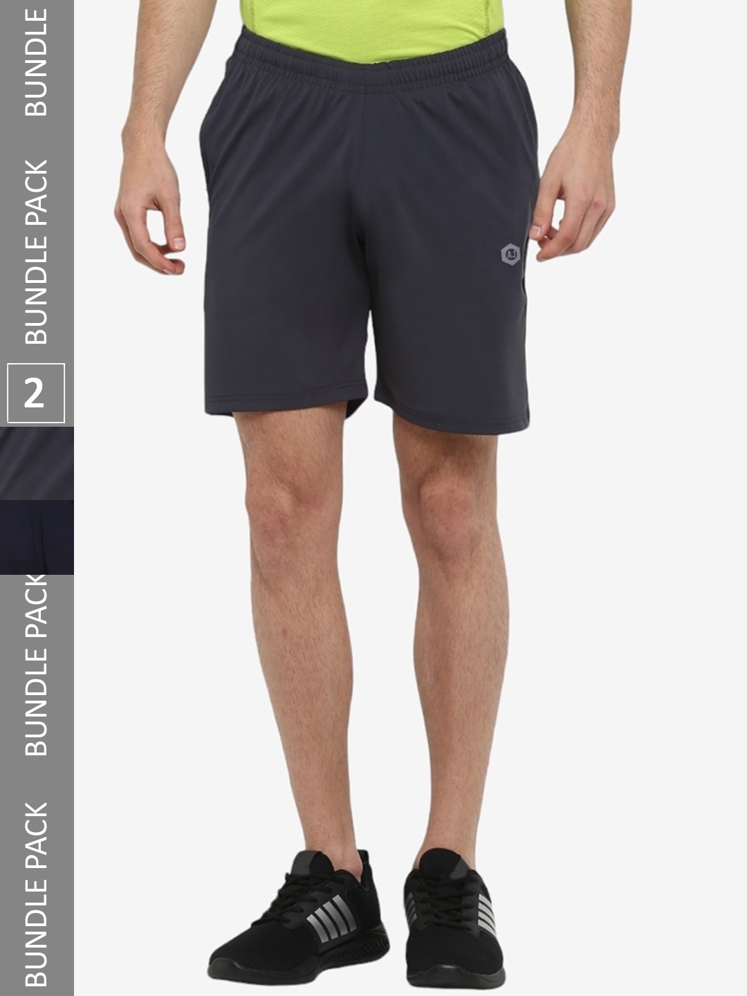 Alan Jones Men Pack Of 2 Slim Fit Mid-Rise Sports Shorts, Navy blue