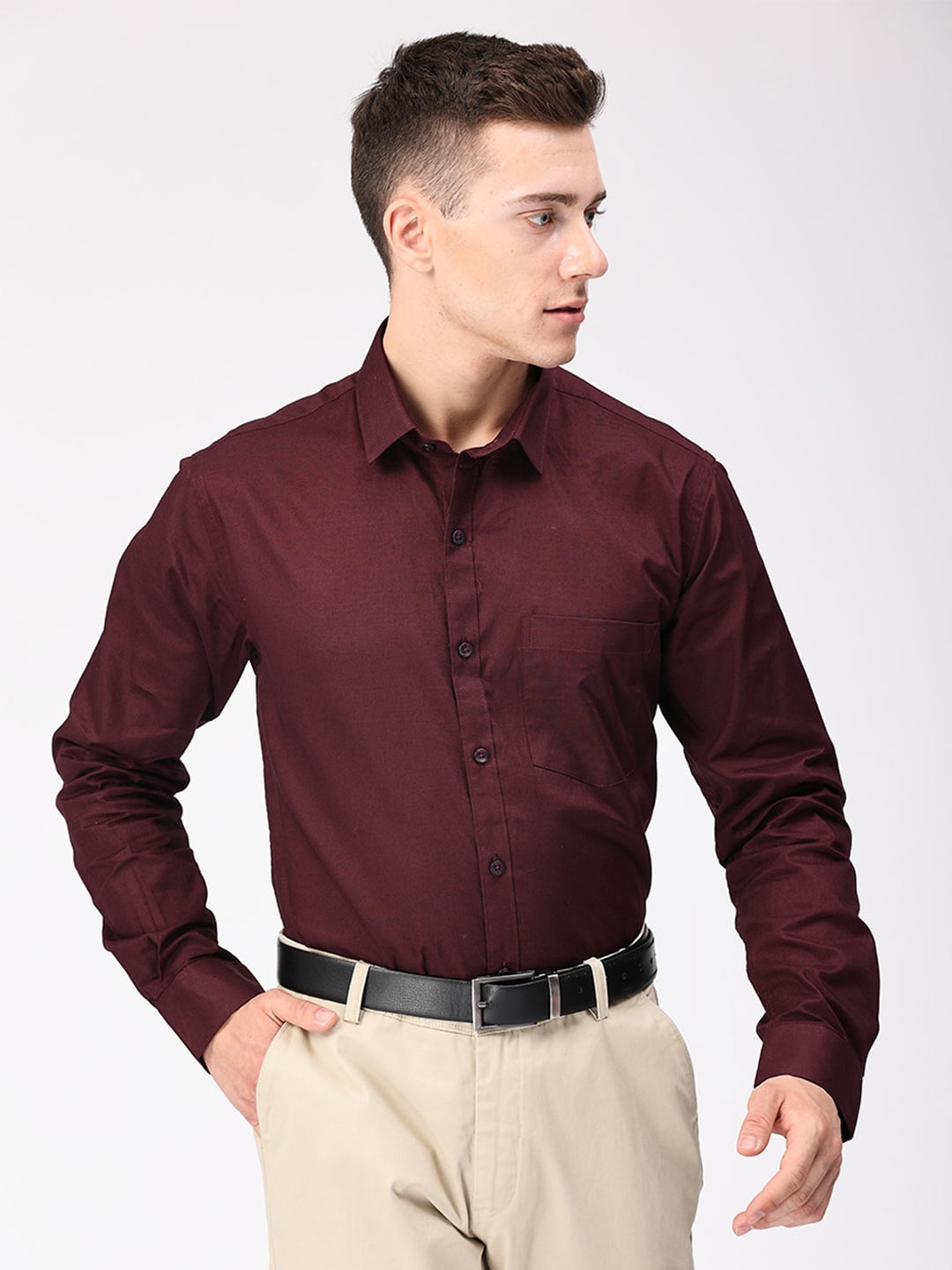 Copperline Spread Collar Comfort Slim Fit Formal Cotton Shirt, Maroon