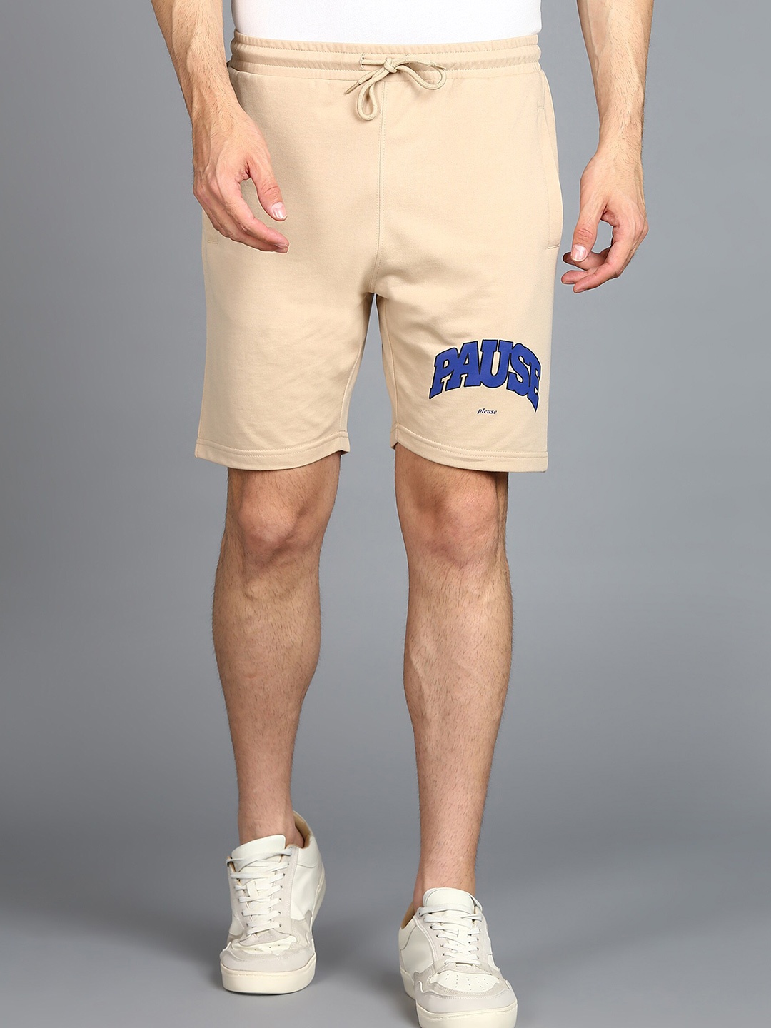 

Alan Jones Men Mid-Rise Typography Printed Casual Cotton Shorts, Camel brown
