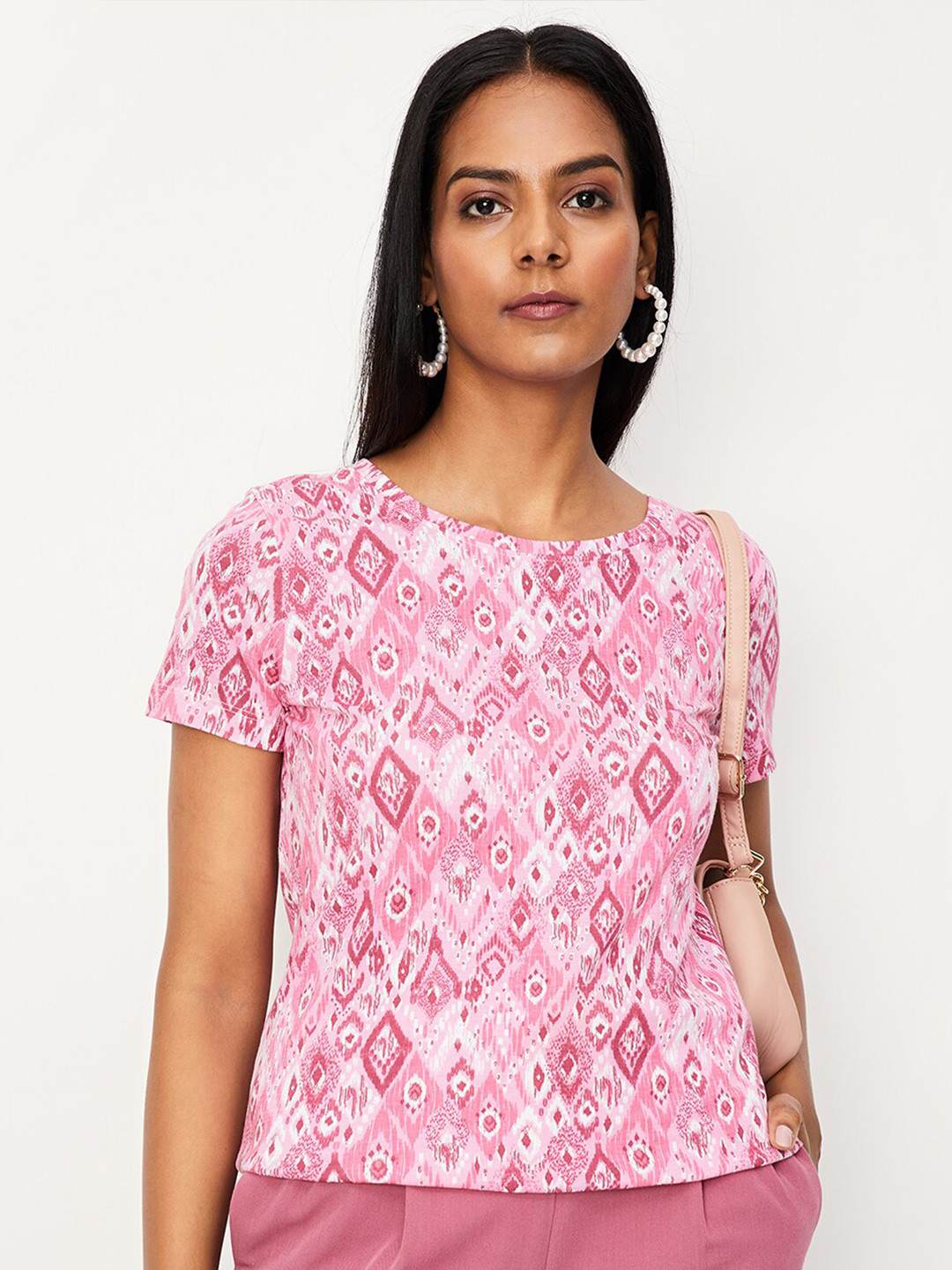 

max Ethnic Motifs Printed Pure Cotton Top, Red