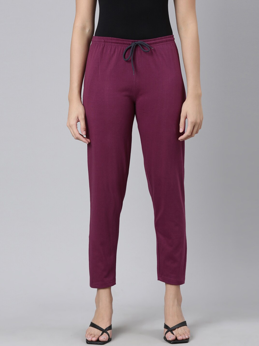 

Kryptic Women Mid-Rise Pure Cotton Regular Fit Lounge Pants, Burgundy