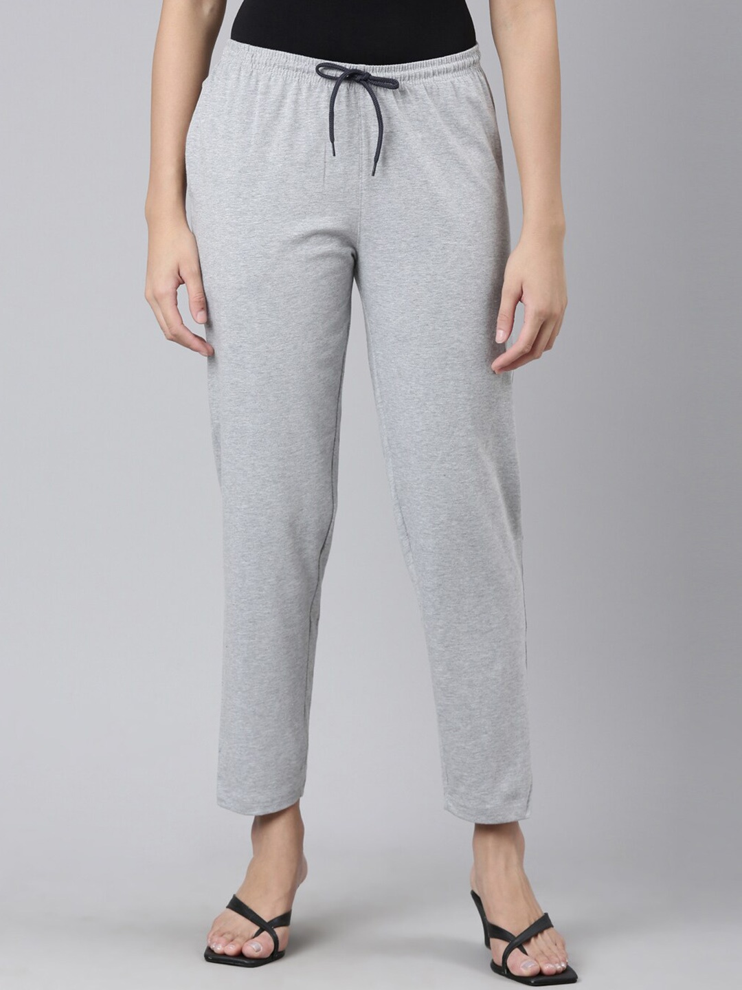 

Kryptic Women Mid-Rise Pure Cotton Regular Fit Lounge Pants, Grey melange