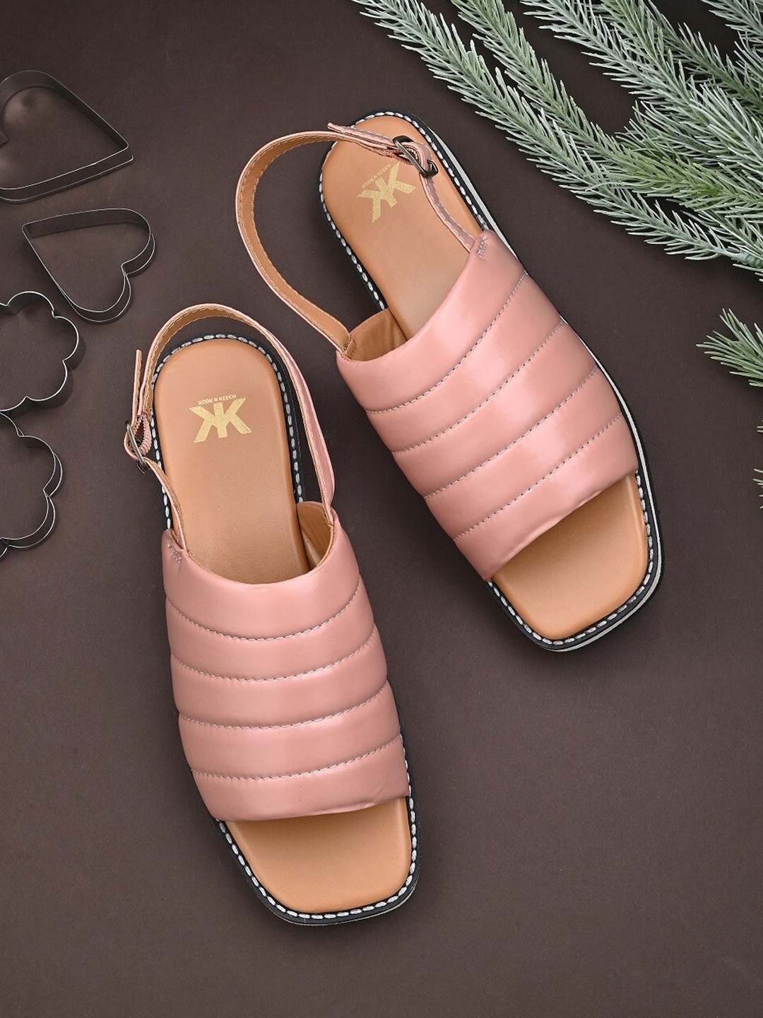 

Kook N Keech Pink Striped Open Toe Mules, Peach