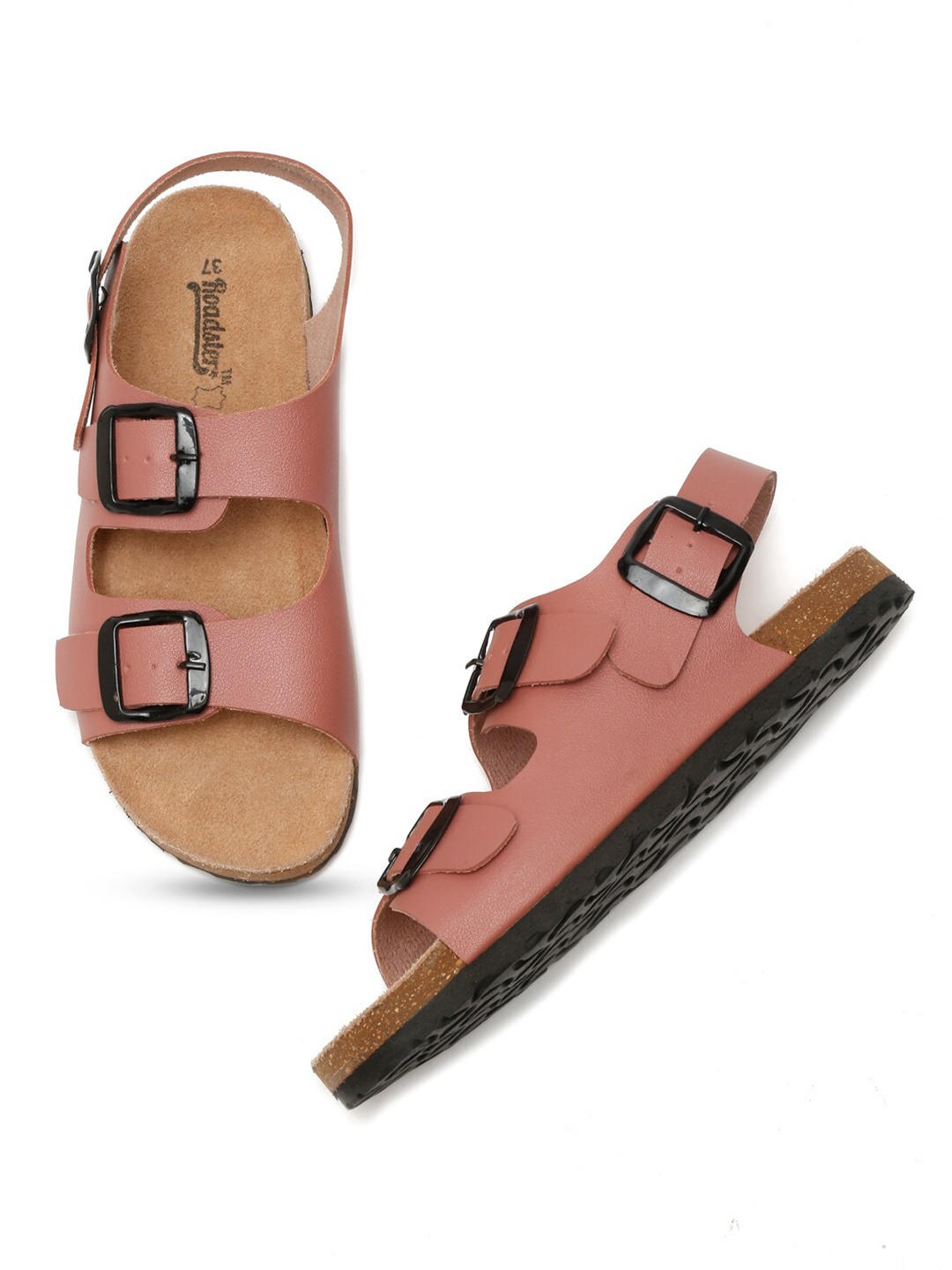 

The Roadster Lifestyle Co. Peach-Coloured Double Straps Open Toe Flats