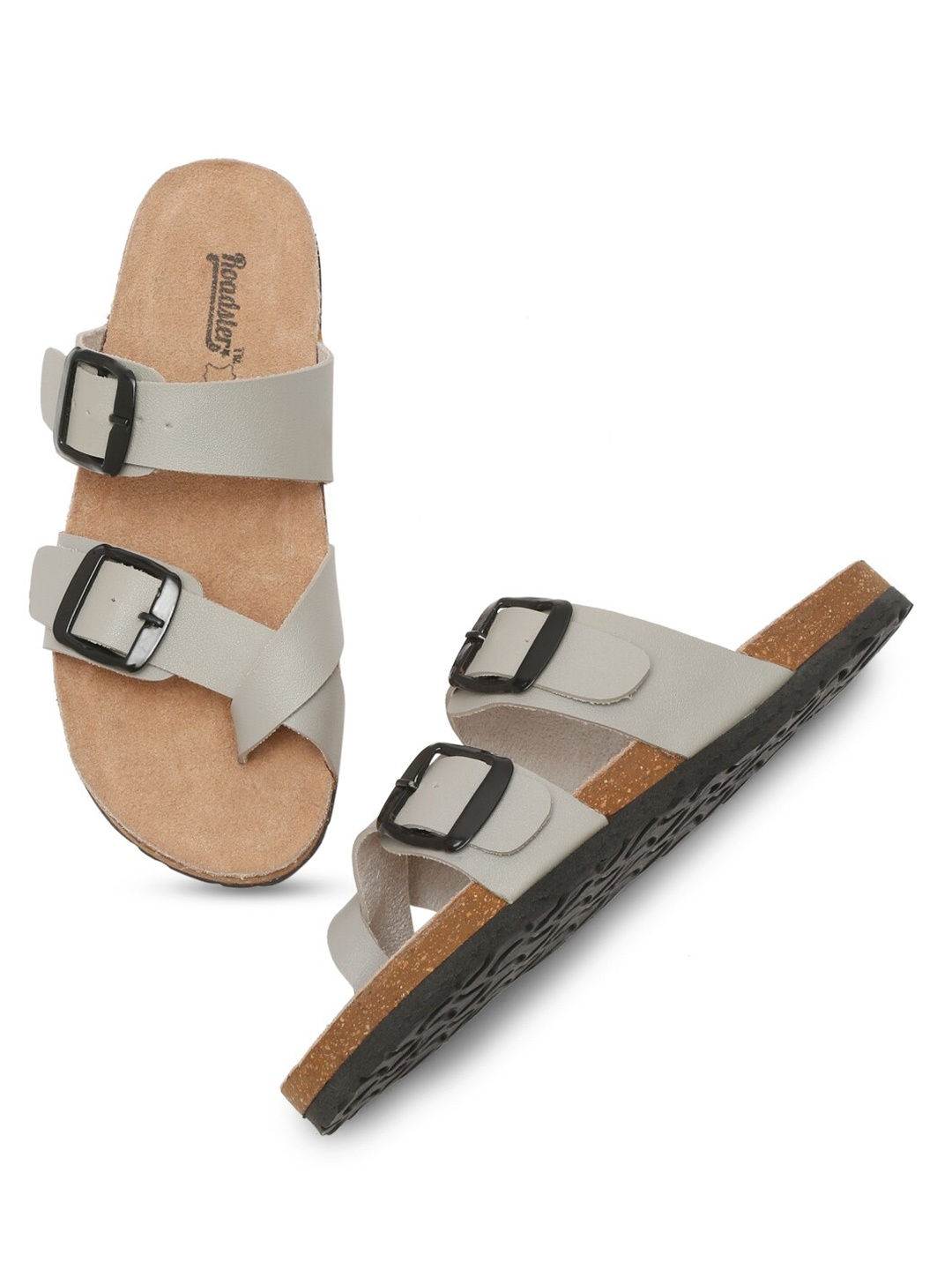 

The Roadster Lifestyle Co. Grey Double Straps One Toe Flats