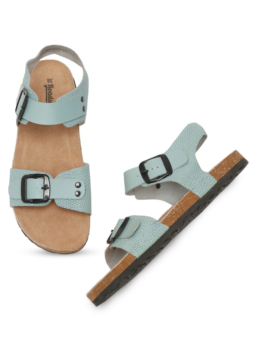 

The Roadster Lifestyle Co. Blue Textured Buckled Open Toe Flats