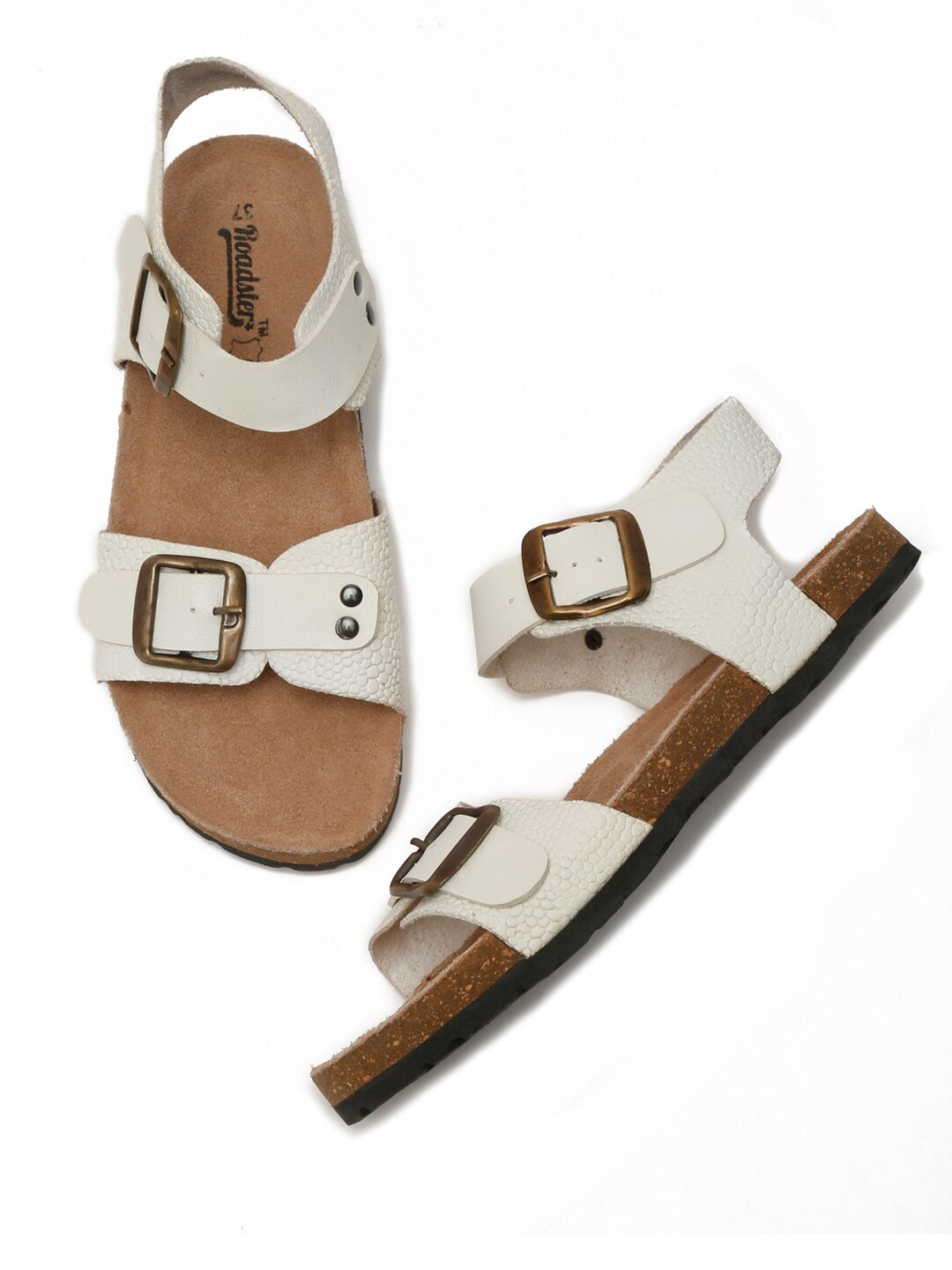 

The Roadster Lifestyle Co. White Textured Buckled Open Toe Flats