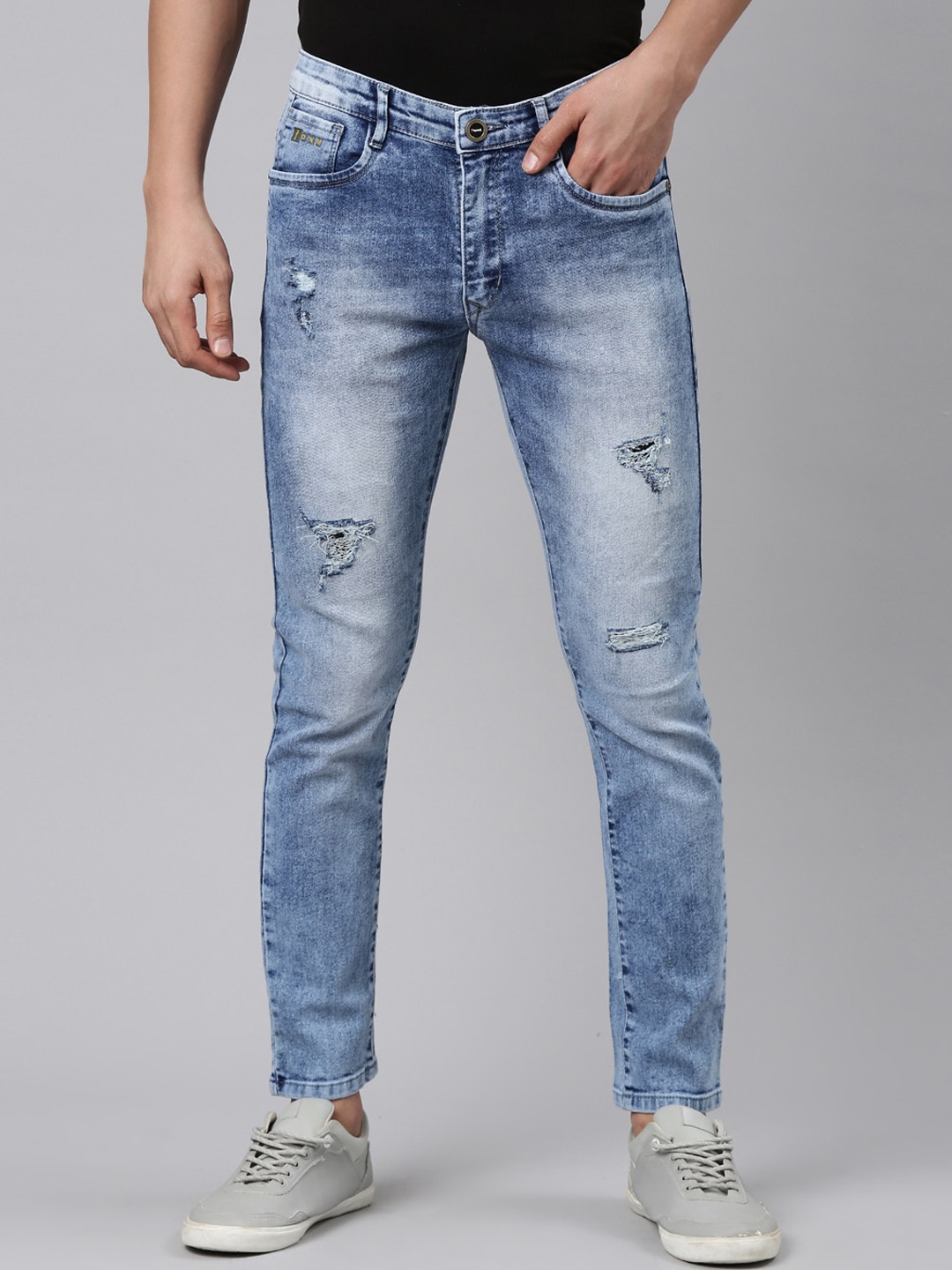 

CINOCCI Men Slim Fit Mildly Distressed Heavy Fade Stretchable Jeans, Blue