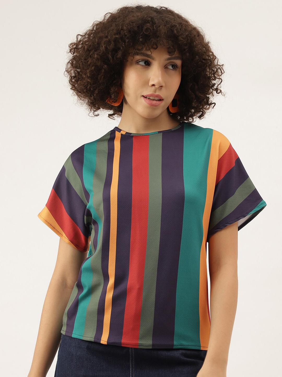

AAHWAN Vertical Striped Extended Sleeves Boxy Top, Black