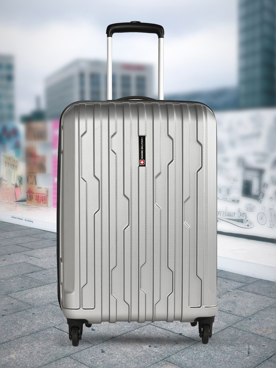 

SWISS MILITARY Crystal Textured Hard Large Trolley Suitcase - 71 cm, Silver